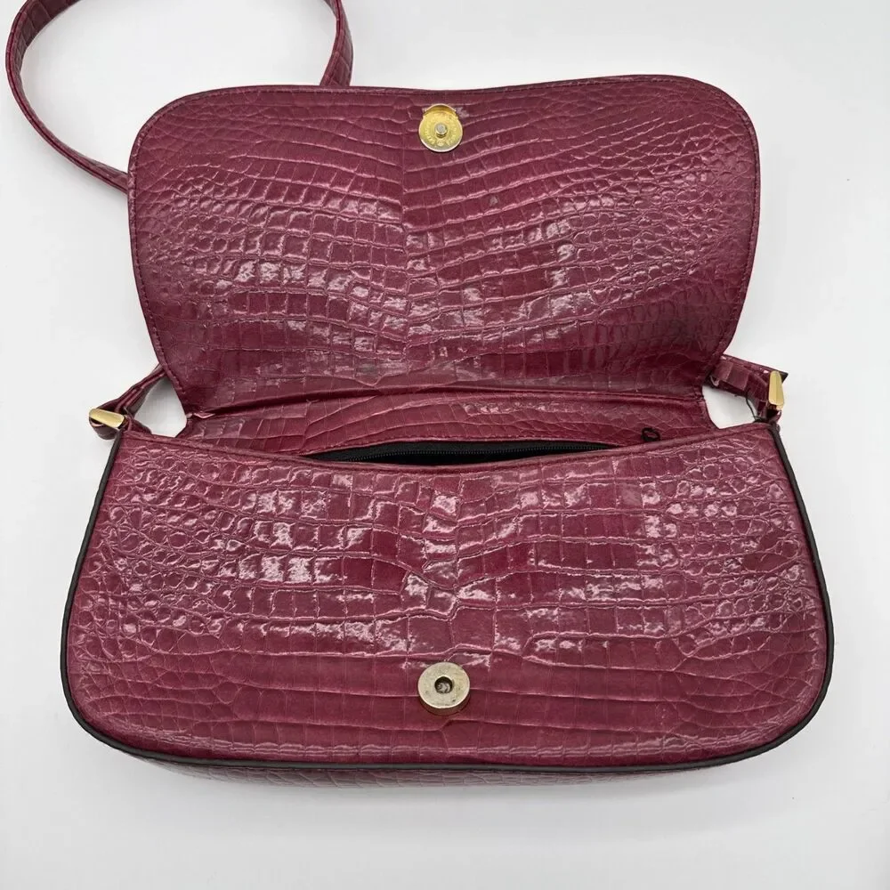 Vtg Y2K Mondani Faux Leather Embossed Shoulder Bag Burgundy